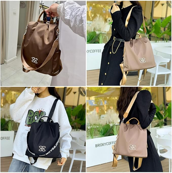 SIRDIKA Women Oxford Cloth Backpack - Anti-Theft Multi-Purpose Large Capacity Oxford Cloth Lightweight Shoulder Bag 3-Way Waterproof Crossbody Bag (Black)