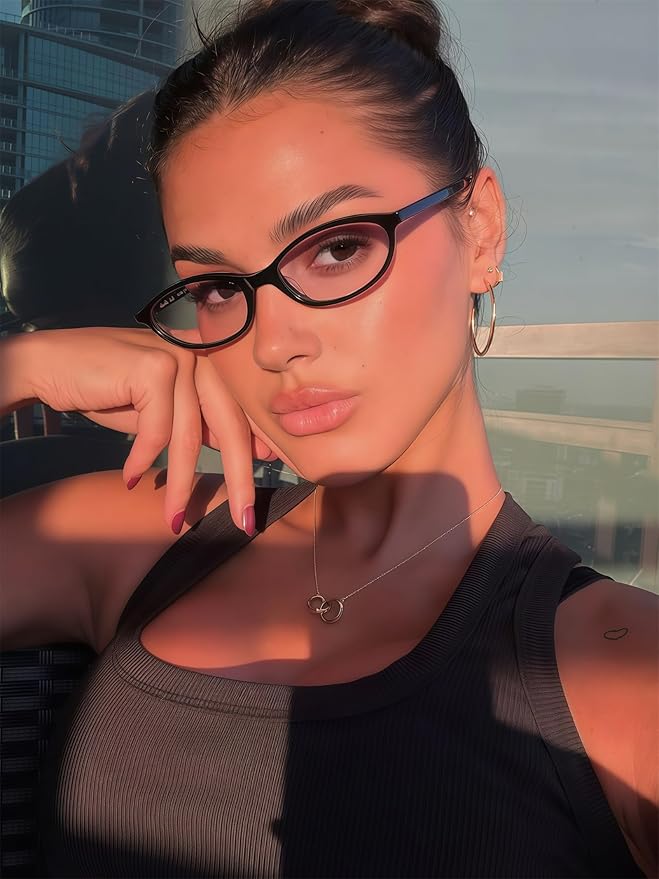 GUVIVI Retro Oval Sunglasses for Women Chic Cat Eye 90s Sunnies Lightweight Narrow Shades Trendy UV protection Sun Glasses