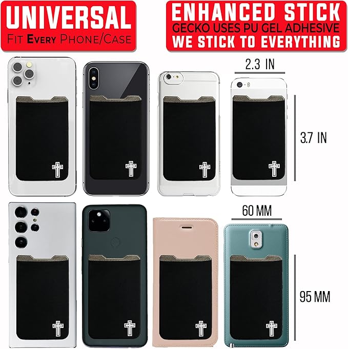 Phone Wallet - Adhesive Card Holder - Cell Phone Pouch - Stick on Lycra Pocket by Gecko - Carry Credit Cards and Cash