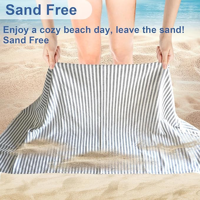 Oversized Turkish Beach Towel Quick Dry Sand Free Boho Blanket Extra Large XL Swim Bath Pool Picnic Accessories Airplane Travel Vacation Essentials Women Mother Birthday Gift Yoga Mat (Grey)