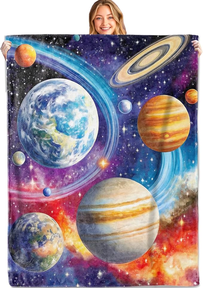 Solar System Galaxy Throw Blanket,40x50in,Soft,Lightweight Flannel,Planet Star Nebula Blankets - Gifts for Girls Boys,Astronomy Lover,for Couch Office Travel,Home Living Room Cosmic Decor