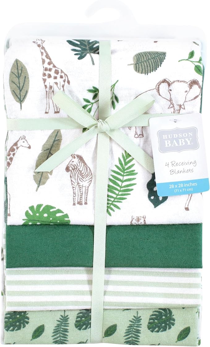 Hudson Baby Unisex Baby Cotton Flannel Receiving Blankets, Jungle, One Size