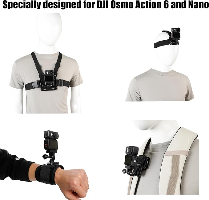 PellKing Magnetic Quick Release Vlog Mount Kit (Chest Harness,Head Mount,Wrist Strap, Backpack Clip) for DJI Osmo Action 6/Osmo Nano, 4-in-1 First Person POV Hands-Free Recording Accessory