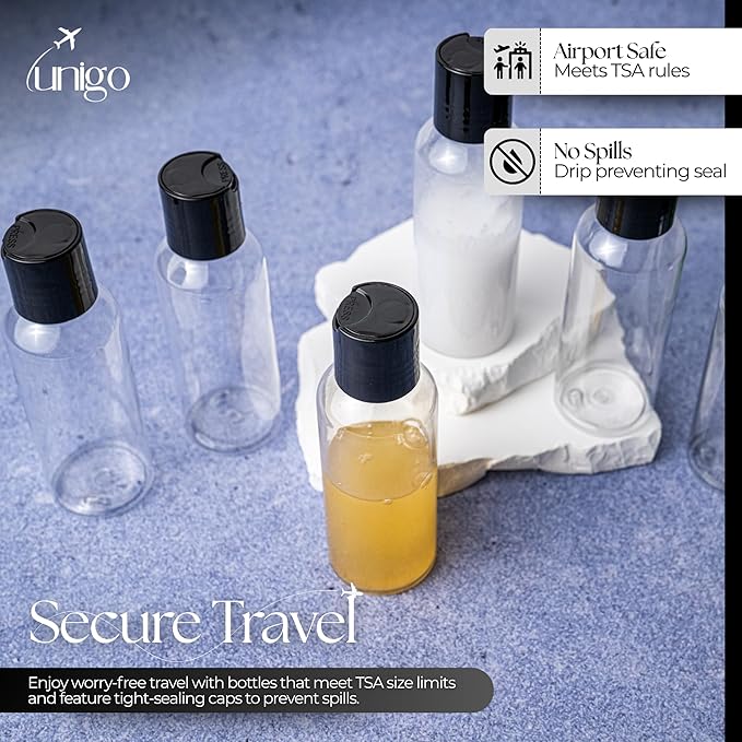 Travel Bottles Set for Toiletries - Leakproof Refillable Travel Size Containers, TSA Approved Bottles with Labels for Carry-On Travel (100ml)