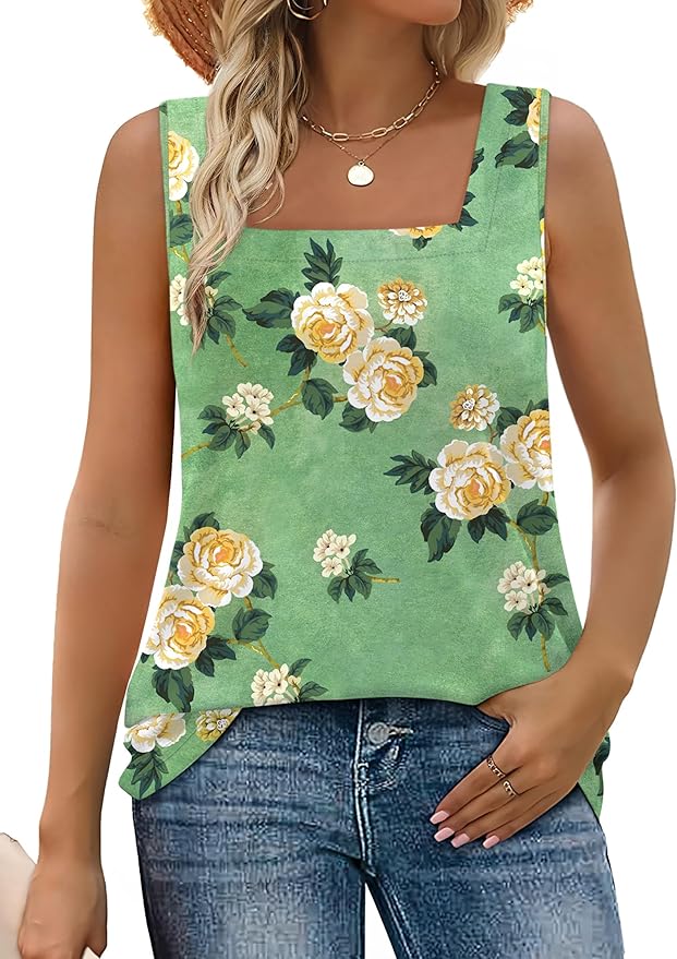 WIHOLL Women's Square Neck Tank Top