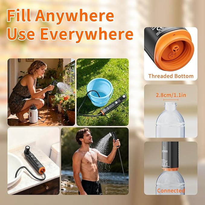 Portable Bidet & Shower for Travel, JUTIMER 2.5L&1600mAh Rechargeable Camping Shower, 2 Showerheads Bidet Sprayer, 2 Modes Waterproof Handheld Bidet, Outdoor Shower Kit for Hiking, Travel