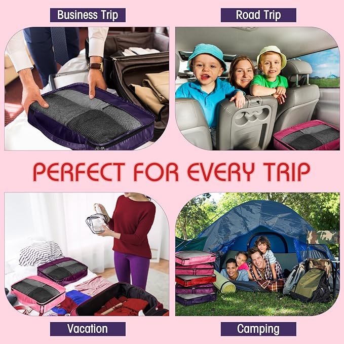 5 Pcs Packing Cubes for Suitcase Large Travel Cubes Carry on Luggage Organizer Bags for Clothes Accessories(L,Purple)