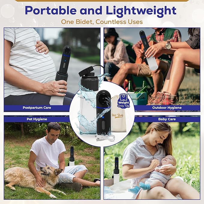 BIDET BUDDY® LuxeJet Portable Bidet for Travel | Electric Handheld Rechargeable Bidet Sprayer | Waterproof Gentle Pressure Personal Cleaning Device for Women, Men, Baby & Postpartum | USB C - V2