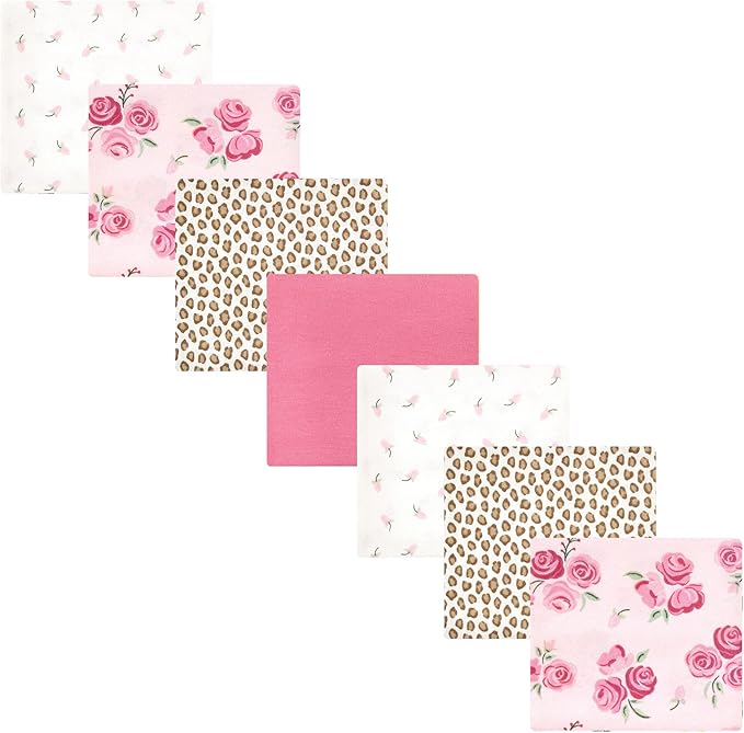 Hudson Baby Unisex Baby Cotton Flannel Receiving Blankets Bundle, Blush Rose, One Size