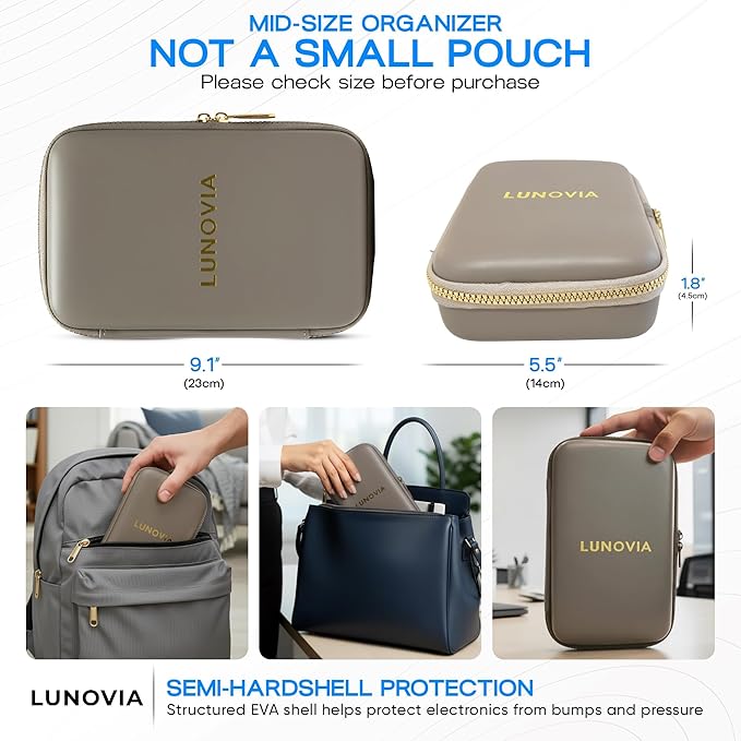 Hard Shell Tech Organizer – Protective Travel Case for Cables, Chargers & Accessories | Mid-Size Electronics Organizer with Removable Pouches