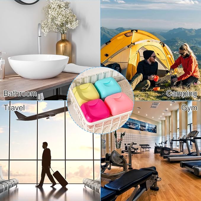 RETON 4 Pcs Portable Candy Color Soap Container Case Box Holder Organizer for Home, Bathroom, Hiking, Traveling, Camping and Other Outdoor Activities (4 Small)