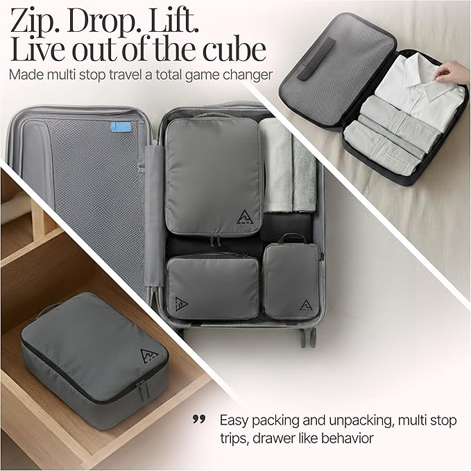 4-Piece Luxury Compression Packing Cubes & Bags for Travel – Maximize Space in Luggage with HybridMax Double-Capacity Design, 50 Luggage Tags, Patented Suitcase Organizer Bags, Lifetime Satisfaction