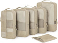 BAGSMART Compression Packing Cubes, Durable Travel Packing Cubes for Carry-On Suitcase, Lightweight Compressible Luggage Organizer Cruise Ship Travel Essentials, 6-Pack 1L+3M+1S+Shoe Bag, Khaki