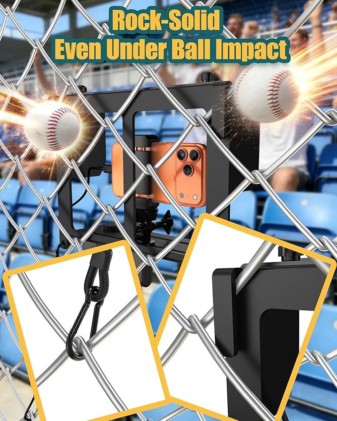 Stouchi Game Changer Mounting Kit, Fence Mount with Adjustable Sun Shade Power Bank Clip, Stable No-Shake Recording Kit for iPhone, Samsung, GoPro, Mevo Start for Baseball Softball Tennis