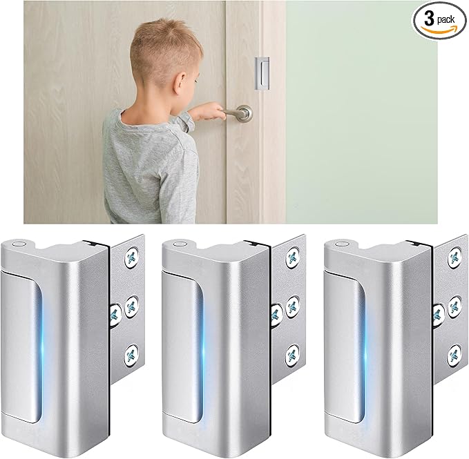3-Pack Home Security Door Reinforcement Lock, Child Proof Door Lock for Front Doors, 800 lbs Force Resistance, Easy Install for Inward Swinging Doors, Ideal for Kids Safety, Solo Residents
