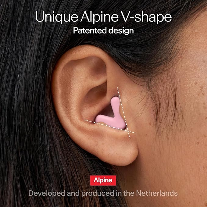 Alpine Silence Earplugs for Sleep, Focus & Travel - V-Shape Snug Fit & Soft Oval Tips – 4 Sizes XS/S/M/L - Comfortable, Reusable Hearing Protection - up to 25dB – Pink