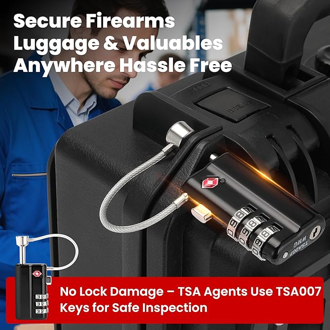 Professional Gun Case Lock TSA Approved – Heavy-Duty, Cut-Resistant & Child-Safe Security Padlock for Firearms, Pistols, Rifle Cases, and Travel Luggage