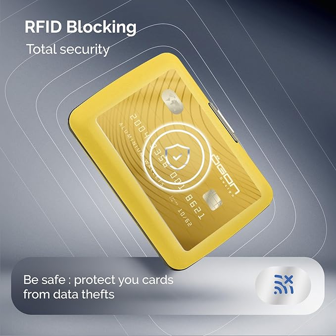 ÖGON -DESIGNS- Aluminum card holder with metal lock, RFID protection against fraud and demagnetization, compact wallet, Smart Case OSLO model