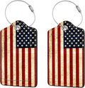 2 Pcs Luggage Tags for Suitcase, Cute Unique PU Leather Travel Bag Tag with Privacy Cover ID Label Address Card and Durable Metal Ring Suitable for Men Women Children Backpack,Flag
