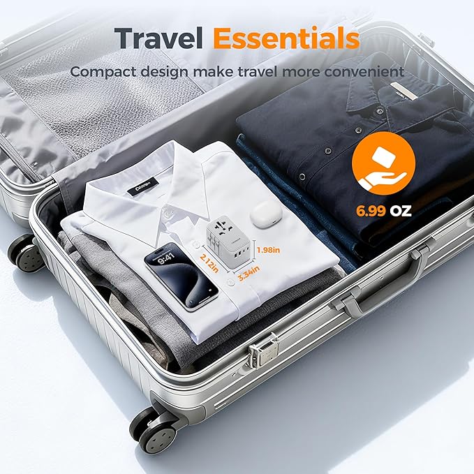 TESSAN Universal Travel Adapter PD 35W GaN, International Power Adapter Built in 1 Retractable USB C Cable, 6 in 1 Travel Adaptor Worldwide with 4 USB Ports for US to Europe UK AUS (Type C G A I)