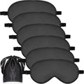 6 Pieces Natural Silk Sleep Mask Soft Eye Mask Adjustable Strap Blindfold Eyeshade Smooth Comfortable Eye Cover with Bag for Sleeping(Black)