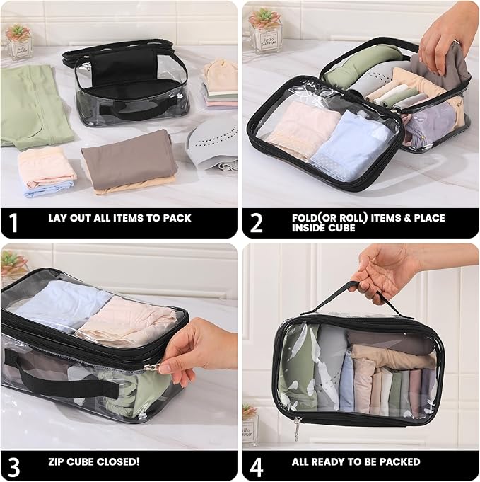 BORMELUN Large Clear travel bags for toiletries pouches carry on reusable,purse see-through plastic pvc TSA airport approved with handle (Black)
