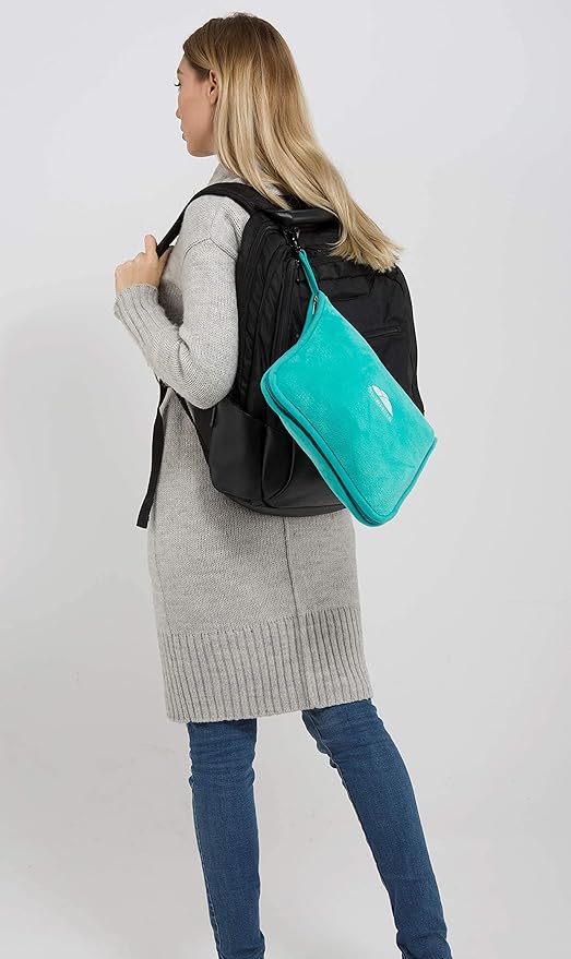 BlueHills Travel Blanket Pillows for Two Airplane Traveling Essentials Flight Throws in Bag case with Backpack Clip Compact Large Plane Accessories – Teal Green and Brown
