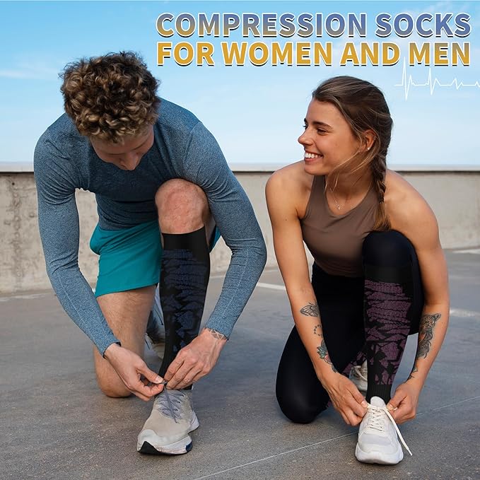 Sooverki Copper Compression Socks for Men & Women 8 Pack 15-20mmHg - Knee High Stockings Best Support for Running Athletic