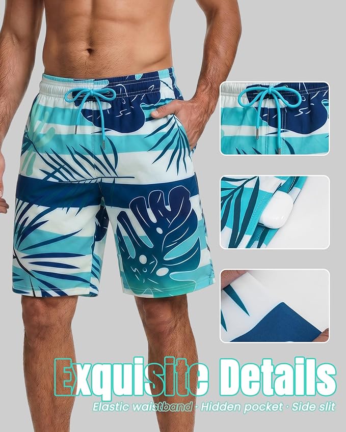Men Swim Trunks 9 Inch with Mesh Lining Breathable Quick Dry Drawstring Pockets for Summer Beach Pool Board