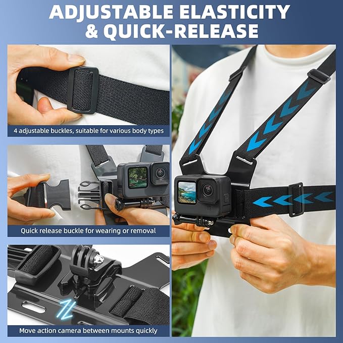 Chest Harness Mount Kit for GoPro, Head Strap Body Mount & Suction Cup Holder for iPhone, for Insta360 X5/X4, for DJI Osmo Action 5/Pocket 3 4/360, for AKASO Camera Recording Vlog Accessories