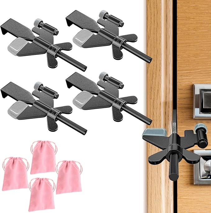 4 Pack Adjustable Portable Door Lock, Hotel Door Locks for Travelers, Prevent Unauthorized Entry, Door Stoppers Security for Travel Bedrooms Apartment Airbnb Dorm, with Silicone Caps