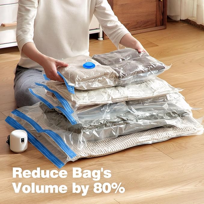 10 Pack Travel Vacuum Storage Bags With Electric Pump, Vacuum Seal Bags for Clothing, Vacuum Sealer Bags for Luggage, Travel Essentials