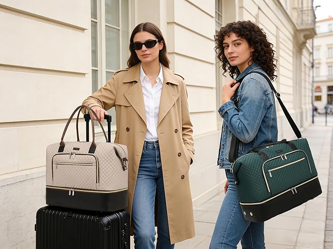 Duffle Bag for Women Travel, Weekender Bag Overnight Bag with Shoe Compartment, Carry on Bag with Crossbody Purse for Over Night, Weekend, Yoga, Gym, Business Trips, Hospital, Nude Black