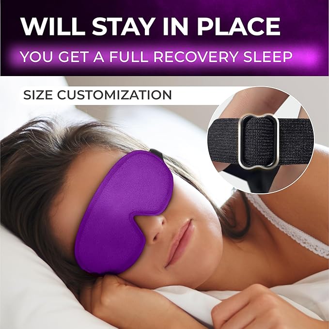 Peace&Quiet | PQ Sleep Mask for Side Sleepers - 3D Contoured Light Blocking Sleeping Mask for Women and Men, Lightweight & Soft Eye Shade Cover for Deep Rest, Premium Quality (Purple)