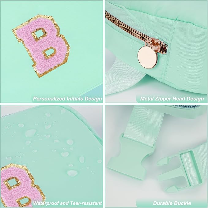 Uygafly Belt Bag Fanny Pack Crossbody Bags with Initials Letter Patch Cute Stuff Birthday Gifts for Teenager Girls Trendy Stuff for Teens | Light Green,B