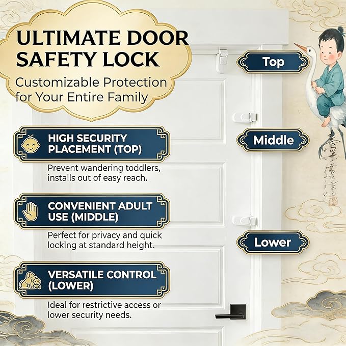 Childproof Door Locks, Child Proof Door Lock, Snap-On Door Knob Safety Lock & Door Handle Child Lock, The Childproof Lock Toddlers Can't Reach, and Renters Can Actually Use (1PC)