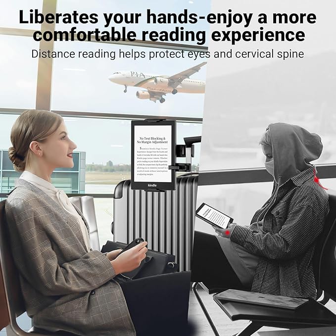 Tablet Holder Mount for Kindle Reading in Airplane or Table with Page Turner Remote, Travel Essential Handsfree Tablet Stand for Flying, Wireless Page Turner and Holder Arm Fits 5.9″–9.8″ Devices