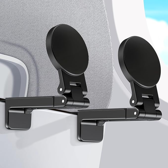 CreaDream 2 Pack Airplane Phone Holder Mount for Magsafe, Plane Travel Essentials Foldable Phone Stand with 360° Rotation, Women Men Long Flight Must Haves Travel Accessories for Desk, Tray Table