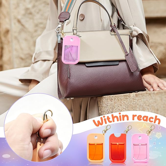 3 Pcs Silicone Case with Keychain Compatible with Touchland Hand Sanitizer Spray Mist 1 fl oz, 3 Colors Anti-Slip Protective Case(Red,Pink,Orange)