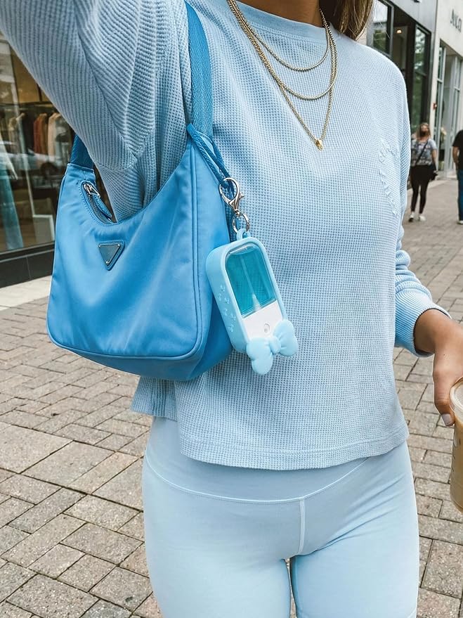 Silicone Bow Case Compatible with Touchland Hand Sanitizer Spray 1 oz (30 mL), Cute Holder with Keychain Clip, Gift for Girls