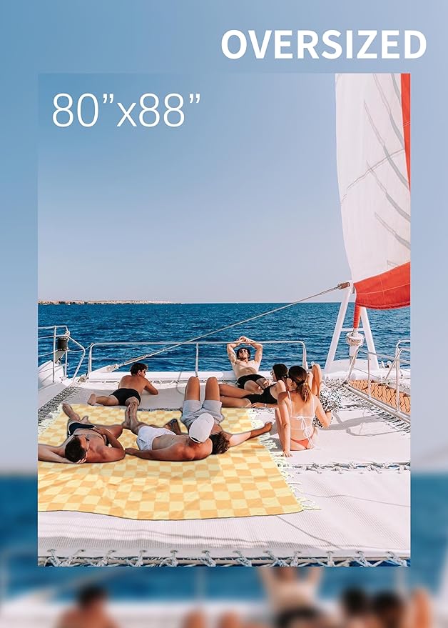 Antfuny Giant Beach Towel Blanket Autumn Outing Stuff for Women & Men Road Trip Camping Gear Ship Cruise Gear Must Haves Extra Large XXL Yellow Plain PatternAirplane Accessories Travel Gadgets