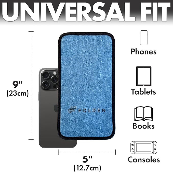 Flight Flap Airplane Phone Holder, Flexible Cell Phone Holder, Folding Cellphone Stand for Desk, Bed, Office, Treadmill - Airplane Gadgets for Long Travel Accessories - Plane Essentials (Blue Denim)