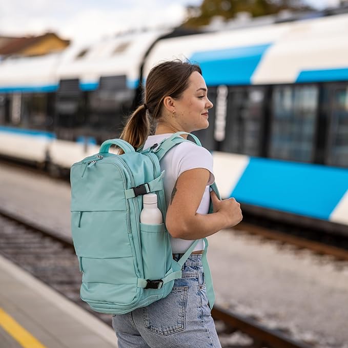 Carrywell (Not Made In China) Travel Backpack Airline Approved, Carry-On Underseat, Holds 15.6 or 16 Inch Laptop, Personal Item Bag with Shoe Compartment For Men Women, Mint 30l