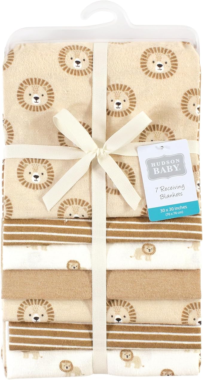 Hudson Baby Unisex Baby Cotton Flannel Receiving Blankets Bundle, Brave Lion, One Size