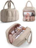 Marscamd Travel Makeup Bag for Women, Puffy Cosmetics & Toiletry Organizer with Leakproof Pockets for Travel-Size Shampoo, Conditioner, Brushes & Essentials - Medium Size, Khaki (Bag Only)