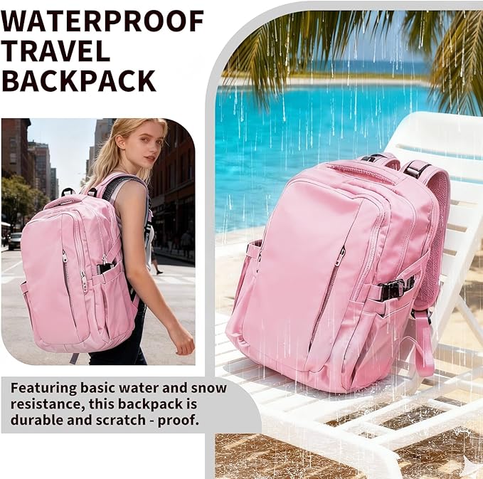 Travel Backpack for Women Men Carry on Backpack, Airline Approved Large Travel Bag Flight Approved Personal item, 15.6 Inch Laptop Backpack Casual Daypack for Weekender Business Hiking-PINK
