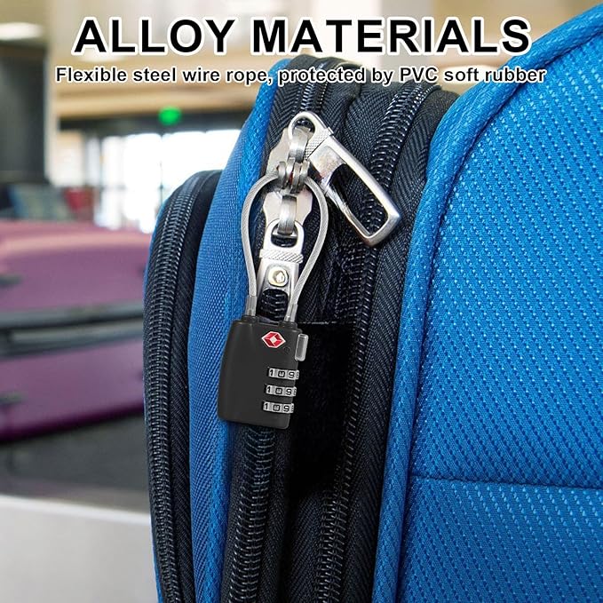 5 Pack TSA Locks for Luggage TSA Approved Luggage Locks 3 Digit Combination TSA Travel Locks Portable Cable Padlocks Zinc Alloy Body Suitcase Locks for Travel Bag Suitcase Backpack Lockers,Black