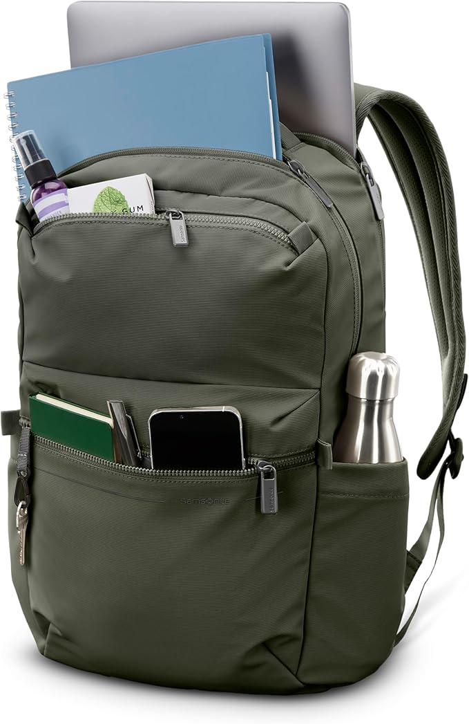 Samsonite Better Than Basic Backpack - Dedicated Laptop Compartment, Quick Stash Front Pockets and Lightweight Breathable Airmesh - Olive