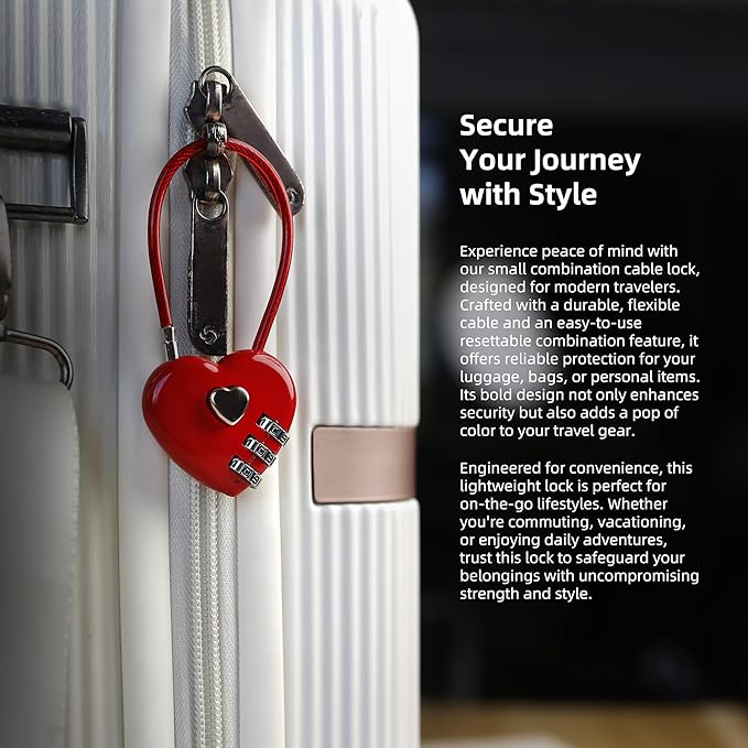 Small Combination Padlock, Cable Locks with Combination, Cute Padlock with Number, Combo Cable Lock for Luggage, Suitcase, Gym Locker, Backpack Zipper, Bag, Toolbox, Helmet, Travel Safe