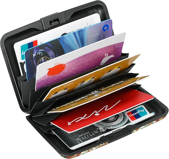 ELFISH Mini RFID Aluminum Wallet Credit Cards Holder Business Card Case Metal ID Case for Men Women(Carpet Pattern)